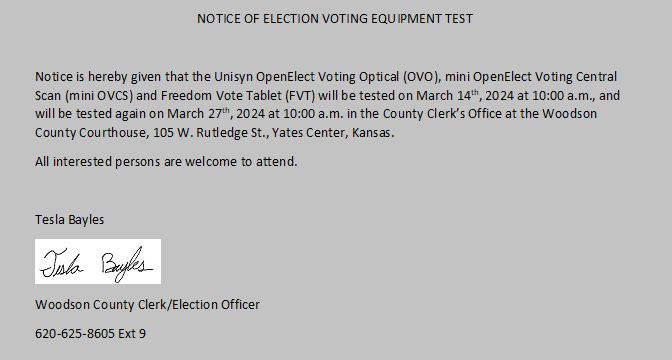 Notice of Election Voting Equipment